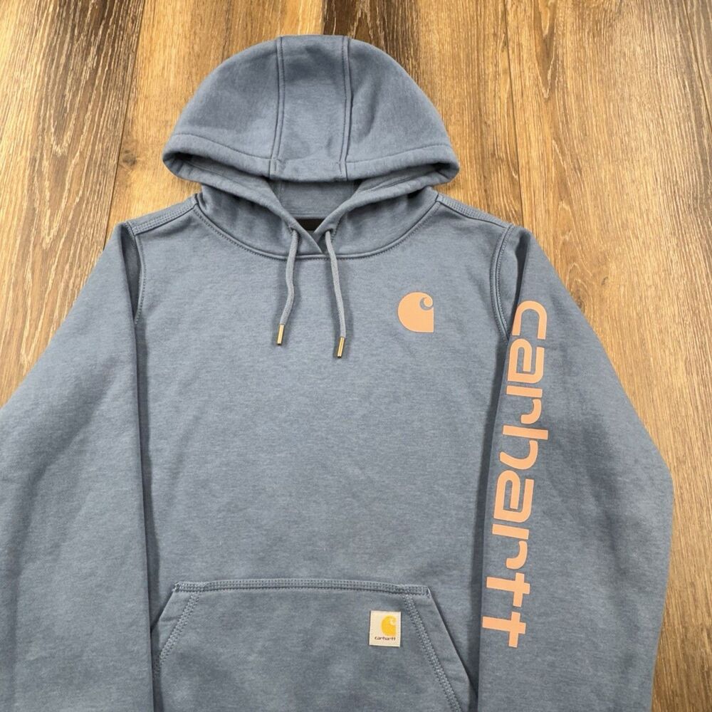 Carhartt Hoodie Womens L Blue Sweatshirt Workwear Relaxed Fit Spellout Sweater